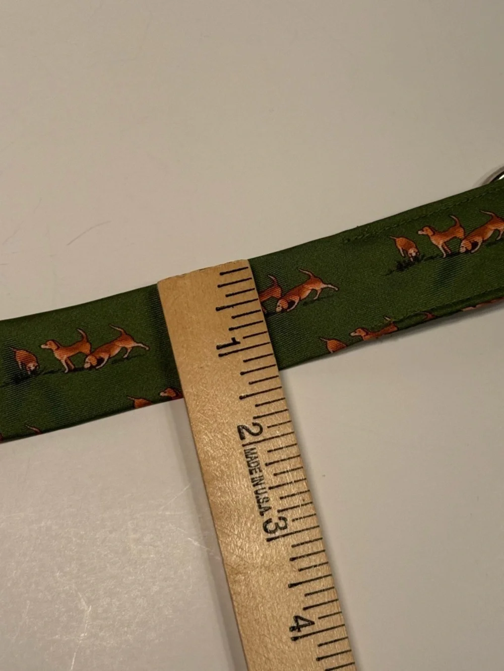 J. Crew Silk Tie D-Ring Belt Fox Hunt Hound Dog Print Green Size M/L - Picture 5 of 5